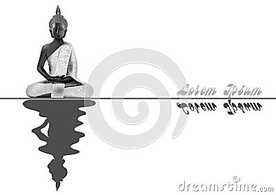 Meditating Buddha posture in silver and black colors with reflec Vector Illustration