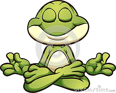 Meditating cartoon frog in lotus flower pose Vector Illustration