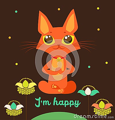 Meditating Cat Vector. Yoga Cat Vector. Cute Red Cat. Vector Illustration