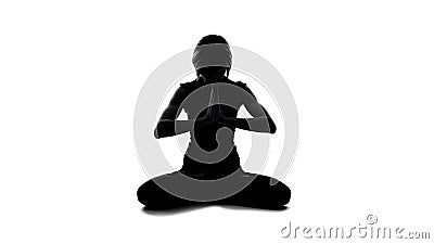 Meditating female silhouette sitting lotus pose, yoga mindfulness, spirituality Stock Photo