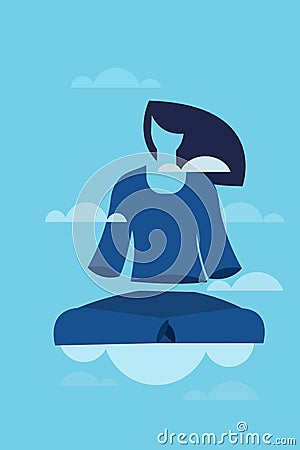 A girl doing deep meditation in the clouds and feels no body Vector Illustration