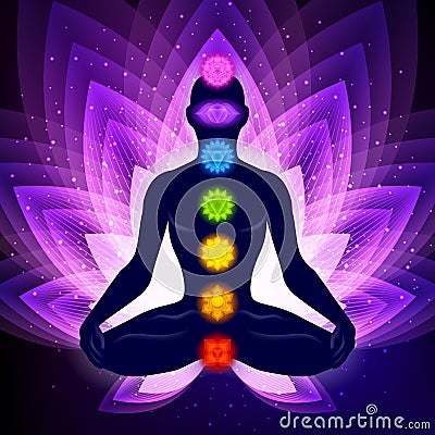 Meditating human in lotus pose. Yoga illustration. Vector Illustration