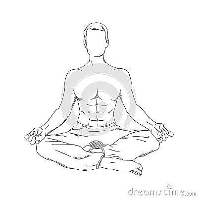 Meditating man in siddhasana. Yoga meditation for body relax and spirit harmony. Vector illustration Vector Illustration