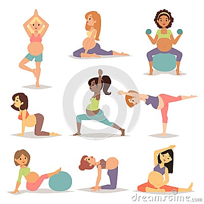 Meditating on maternity pregnant woman meditating while sitting yoga position fitness healthy lifestyle character vector Vector Illustration
