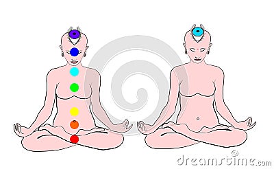 Meditating naked yogi girl in padmasana lotus pose Vector Illustration