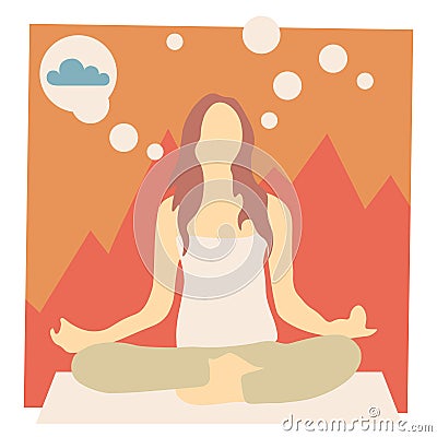 Meditating woman with calm though bubbles Cartoon Illustration