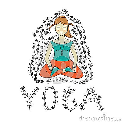 Meditating woman illustration. Vector Illustration