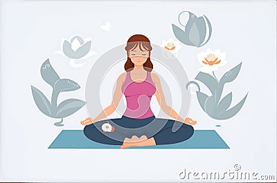 Meditating yoga lotus pose calm tranquil people, meditating practicing yoga characters Stock Photo