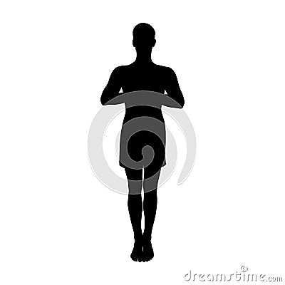 Meditating yogi man silhouette in pranamasana. Hatha yoga prayer pose. Vector illustration Vector Illustration