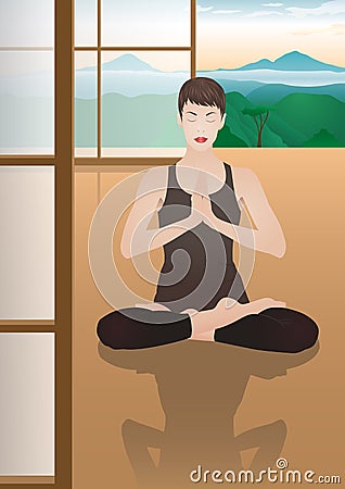 Meditating young pretty woman Vector Illustration