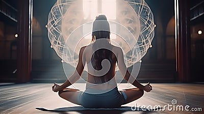 Meditating young woman, zen state, calm Stock Photo