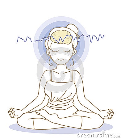 Meditation and brain waves -Woman Vector Illustration