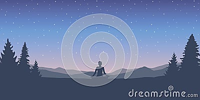 meditation concept mediating person silhouette in the wilderness Vector Illustration