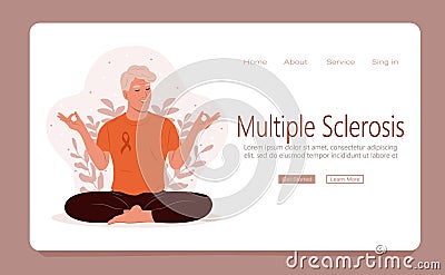 Meditation concept web template. An elderly man meditates in nature. The practice of meditation can help reduce the Vector Illustration