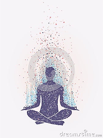 Meditation, enlightenment. Sensation of vibrations. hand drawn colorful illustration. Vector Illustration