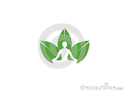 Meditation with hands in the air in leaves for wellness yoga for logo design illustration Cartoon Illustration