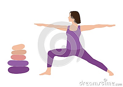 Meditation, harmony and balance, woman with short brown hair practicing yoga Vector Illustration