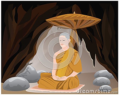 Meditation of monk Vector Illustration