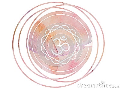 Circular Watercolor mandala Om Aum Symbol lotus Stock Photo