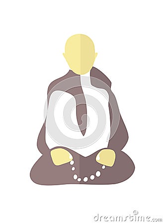 Meditation.Peaceful mind concept.Sitting buddhist monk with beads in his hands. Minimalist primitive vector illustration.Flat st Vector Illustration