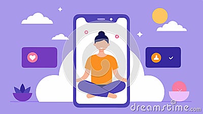 Meditation and Relaxation App An open mobile app displaying guided meditation sessions with calming images and Vector Illustration
