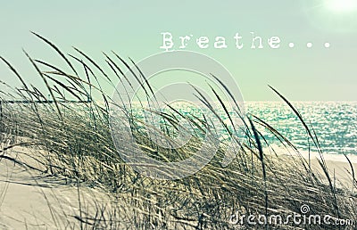 Meditation and Relaxation Message. Breathe. Be Still. Calm. Relax. Peace.. Stock Photo