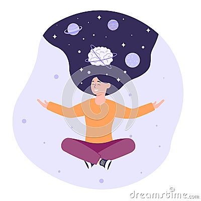 Meditation for relaxing mind and brain concept Cartoon Illustration