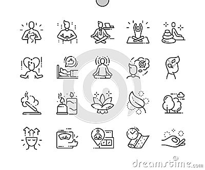 Meditation and spiritual practices Well-crafted Pixel Perfect Vector Thin Line Icons Vector Illustration