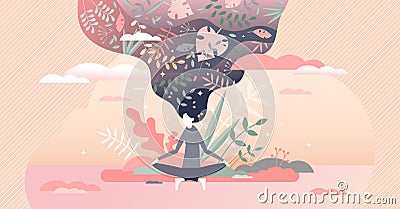 Meditation therapy as mind and body harmony and balance tiny person concept Vector Illustration