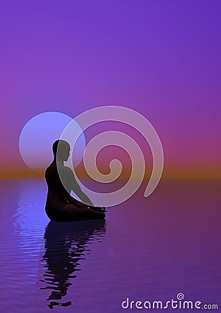 Meditation and violet moon Stock Photo