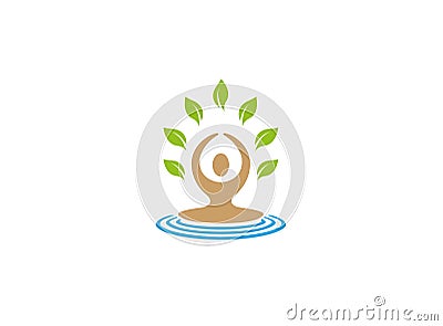 Meditation and yoga for health Green leaf for logo Cartoon Illustration