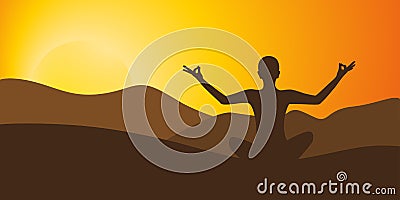 Meditation yoga on high mountain in sunset background Vector Illustration