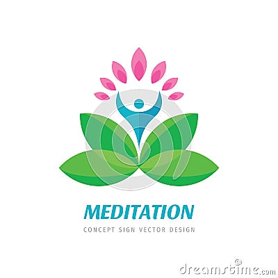 Meditation yoga logo design. Health wellness sign. Healthy cosmetics symbol. Vector illustration. Vector Illustration