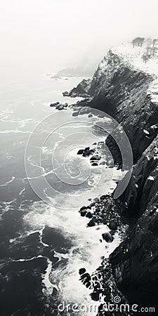 Meditative Black And White Aerial Photography Of Ocean And Cliffs Stock Photo