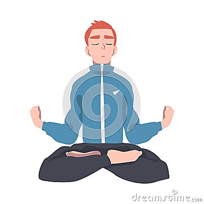 Meditative Male Engaged in Pranayama Practice Sitting in Lotus Position Vector Illustration Vector Illustration