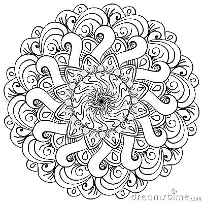 Meditative mandala with ornate motifs, coloring page for creativity Vector Illustration