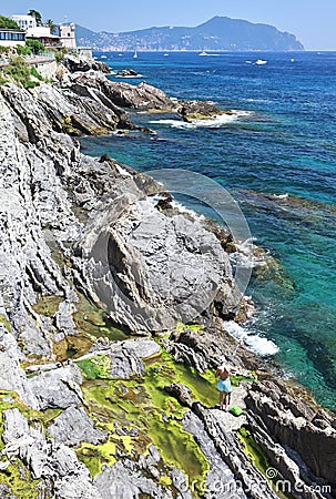 Mediterranean coastline in Genova Nervi Stock Photo