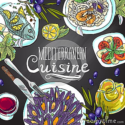 Mediterranean cuisine Vector Illustration