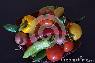Ingredients of Greek village salad , Mediterranean diet Editorial Stock Photo