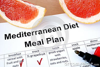 Mediterranean diet meal plan and grapefruit. Stock Photo