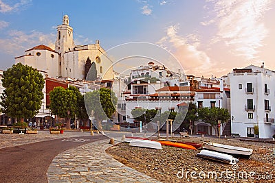 Mediterranean quay of Cadaques old village Stock Photo