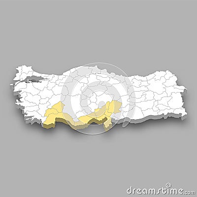 Mediterranean region location within Turkey map Stock Photo