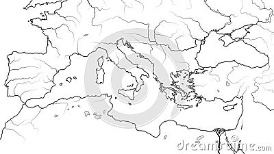 World Map of MEDITERRANEAN REGION: Southern Europe, Middle East, North Africa. (Geographic chart). Vector Illustration