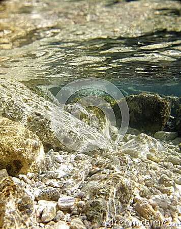 Mediterranean rocks beach underwater vertical Stock Photo