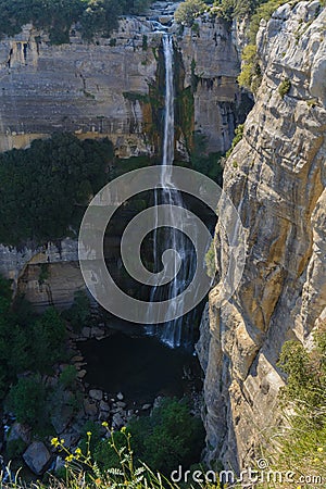 Mediterranean rocky waterfall afternoon Stock Photo