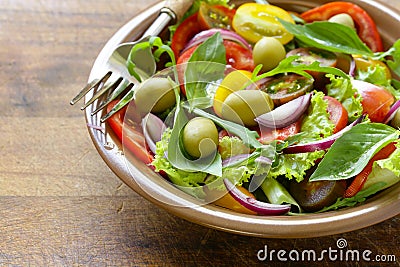 Mediterranean salad with olives, avocado Stock Photo