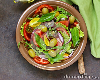 Mediterranean salad with olives, avocado Stock Photo