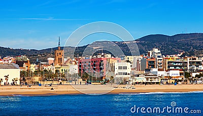 Mediterranean sand beach in Badalona, Spain Editorial Stock Photo