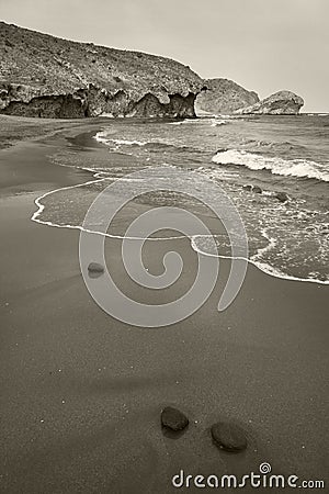 Mediterranean sand beach at Monsul in Almeria, Spain Stock Photo