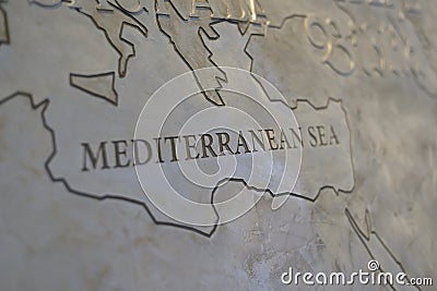 Mediterranean Sea area showed on a metallic map Stock Photo